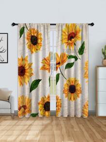2pcs Sunflower Printed Blackout Curtains