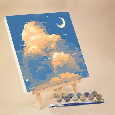 成人入门级数码油画，20英寸x20英寸/30英寸x30英寸画布，包含2支画笔、丙烯颜料、花卉和风景图案