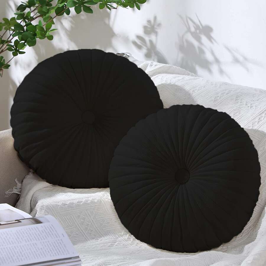1pc Pumpkin Vehicle Wheel Round Filled Embroidered Velvet Boho Home Decor Cushion Throw Pillows for Sofa Bed Floor - Black - View 1