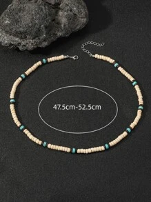 1入組時尚復古木頭釘珠&綠松石色串珠項鏈