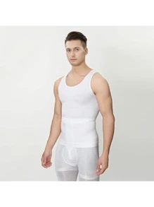 男士夏季薄款塑身衣無縫內衣收腹塑身衣吸汗塑身運動緊身胸衣背心 - 白色 - 查看 1