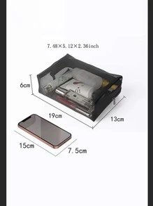 Set de 3 bolsas de almacenamiento de malla para artículos de tocador. Bolsa organizadora de maquillaje de cremallera negra de moda diaria para viaje, almacenamiento, maquillaje, cosméticos, vacaciones, de gran capacidad, para lápiz labial, brochas, cuidado de la piel, teléfono móvil, monedas, artículos pequeños, para el hogar, regalo, vacaciones y festivales como Halloween y Navidad, de uso multifuncional, con vibraciones bohemias, para vacaciones en la playa, colecciones de baño y dormitorio, de gran capacidad