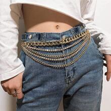 European & American Style Crystal Fringe Waist Chain, Multilayer Body Chain Jewelry - Gold - View 1