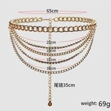 European & American Style Crystal Fringe Waist Chain, Multilayer Body Chain Jewelry - Gold - View 4