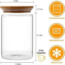 6 Pack Glass Food Storage Containers,27 OZ Glass Storage Jars with Bamboo Lids for Pantry Organization and Storage, Suit for Kitchen Canning Cereal,Candy,Cookie and More - 無色 - 查看 4