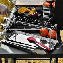 1 Set (2pcs) Fordable Stainless Steel Bbq Grill & Griddle Combo - Bạc - Xem 4