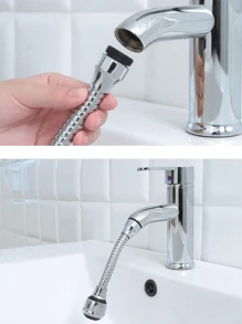 1入組水龍頭防濺噴頭,節水裝置,旋轉式延長上水龍頭連接器,淋浴花灑,兩個調節模式和更長的設計,適用於內螺紋24mm和外螺紋22mm的水龍頭 - 銀色 - 查看 10