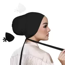 女士包頭巾 - 黑與白 - 查看 1