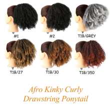 Black Short Wavy Curly Ponytail Wig, Drawstring Design, Synthetic Fiber Material, Fluffy Curly, Suitable For African Women - Black - View 5