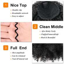 Black Short Wavy Curly Ponytail Wig, Drawstring Design, Synthetic Fiber Material, Fluffy Curly, Suitable For African Women - Black - View 3
