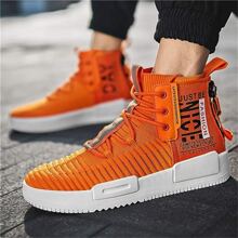 Men's Walking Shoes Lace Up High Top Sneakers Athletic Hip Hop Shoes Casual Breathable Shoe For Men - 橘色 - 查看 1