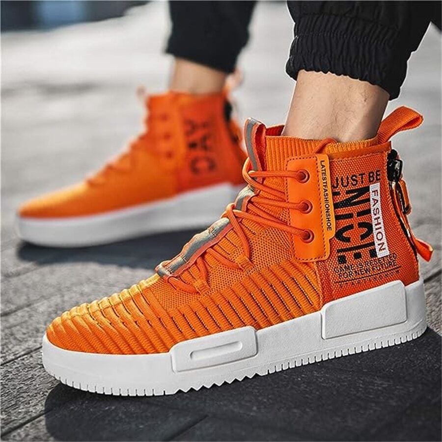 Men's Walking Shoes Lace Up High Top Sneakers Athletic Hip Hop Shoes Casual Breathable Shoe For Men - 橘色 - 查看 1