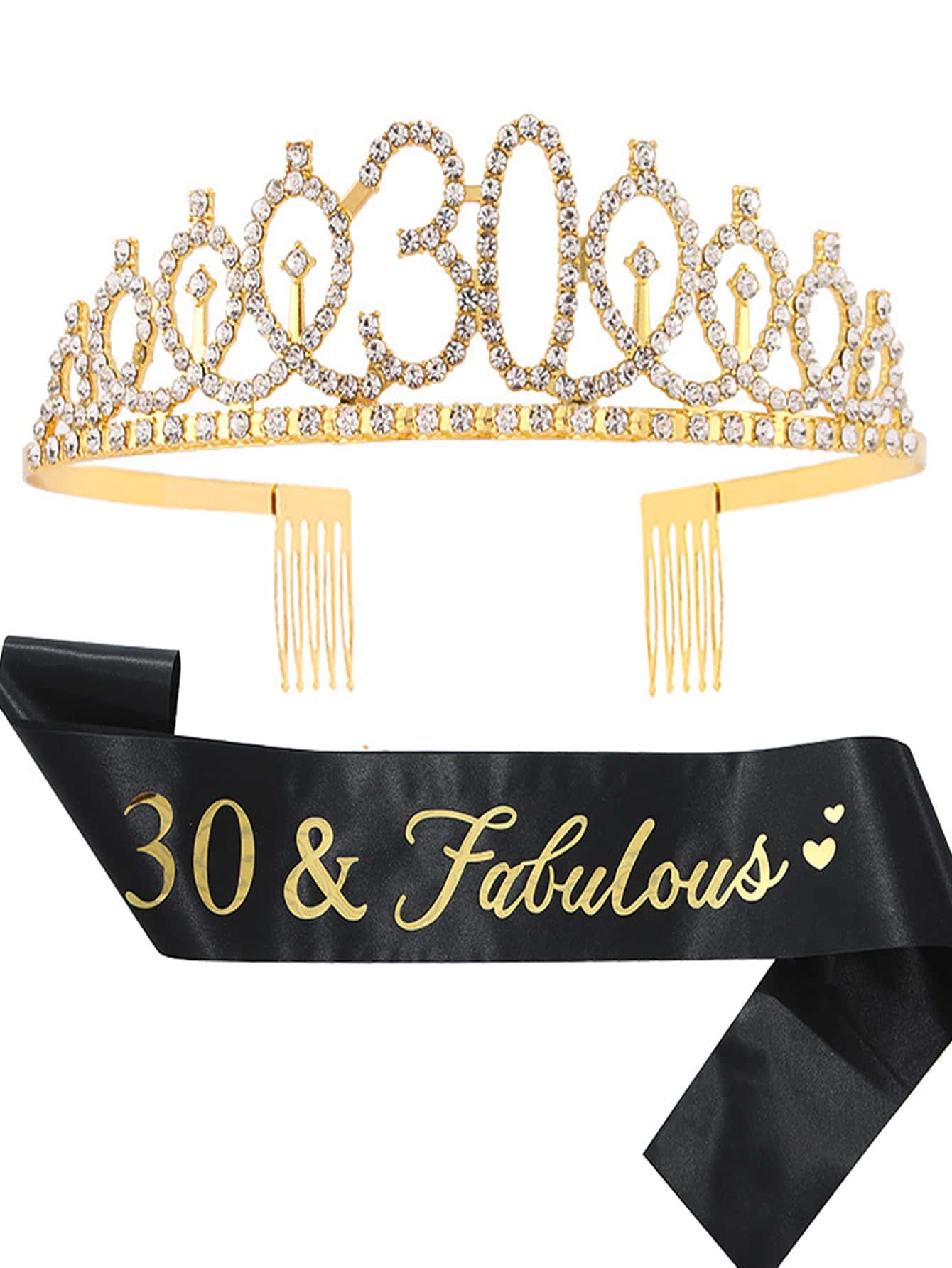 2 Miếng Của phụ nữ Màu vàng Sinh nhật lần thứ 30 Vương miện Dây buộc tóc Và Dây đeo vai Bộ Trang trí Với Hợp kim & Pha lê , Thích hợp Đối với Sinh nhật Các bữa tiệc Và - Vàng - Xem 1
