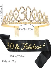 2 Miếng Của phụ nữ Màu vàng Sinh nhật lần thứ 30 Vương miện Dây buộc tóc Và Dây đeo vai Bộ Trang trí Với Hợp kim & Pha lê , Thích hợp Đối với Sinh nhật Các bữa tiệc Và - Vàng - Xem 4