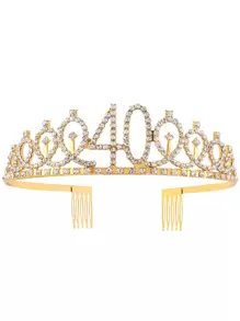 2 Stück Damen gold 40. Geburtstag Kronen Haarband & Schärpe Set mit Strass, geeignet für Geburtstagsfeiern und Tanzveranstaltungen, Tiaras zum Valentinstag - Gold - Übersicht 2