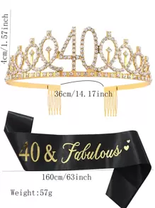 2 Stück Damen gold 40. Geburtstag Kronen Haarband & Schärpe Set mit Strass, geeignet für Geburtstagsfeiern und Tanzveranstaltungen, Tiaras zum Valentinstag - Gold - Übersicht 4