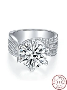 Fashionable And Delicate 925 Sterling Silver Round Ring, Women's Anniversary Gift, Birthday Gift Wedding Engagement Bridal Jewelry - 3.0 CARAT - View 3