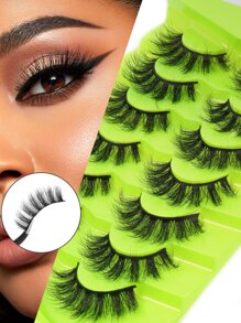 Happy Butterfly 對/套自然風格人造睫毛，捲曲人造水貂睫毛，手工交叉濃密捲曲睫毛 - 黑色 - 查看 7