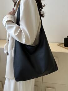 Retro Large Capacity PU Tote Hobo Bag, Durable Lightweight Shoulder Messenger Bag, Casual Fashion Commuter Bag - Black - View 4