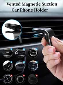 Mini Portable 360° Rotatable Magnetic Phone Holder With F-type Magnetic Car Mount Compatible With iphone, Samsung, Huawei, Xiaomi With Magnet Plate - Black - View 8