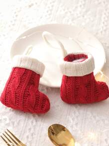 1 Miếng Mini Dệt kim Đồ dao Giá đỡ , Đỏ  Dệt kim Còn hàng Dao Và Cái nĩa Bộ Đối với Giáng sinh Đồ trang trí - Đỏ - Xem 5