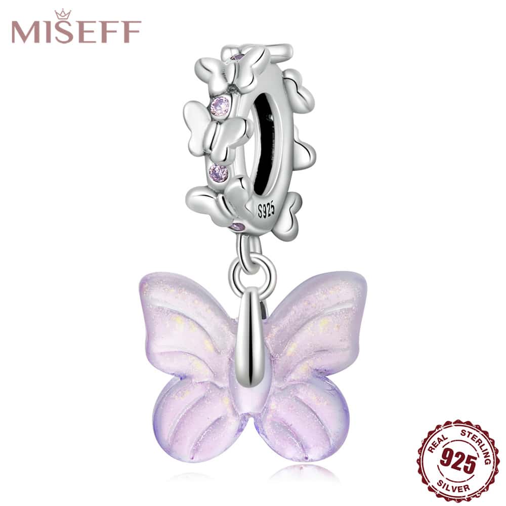 Miseff 1個純銀s925蝴蝶動物鏤空吊墜,適用於手鍊項鍊等製作,豪華女性diy珠寶禮物