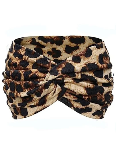 ROMWE Grunge Punk 1pc Extra Wide Elastic Women's Headband, Crossed Stretch Hairband For Yoga, Running, Sports Cute Leopard Print Turban Headband, School Stuff, College, Headbands Fall Winter Hair Band Hair Accessories For Women For Vacation Outfits Woman Elegant Scarf Women Bandana Soft Headwrap