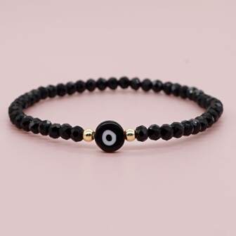 1pc Eye-shaped Synthetic Crystal Beaded Bracelet For Women