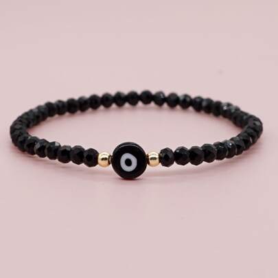 1 pieza Pulsera en forma de ojo sintético con cuentas de cristal para mujeres