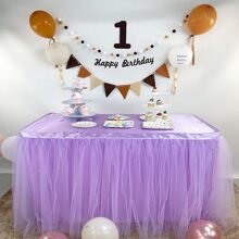 1 件浅紫色薄纱桌裙，9 英尺（长）X 30 英寸（高），适用于婚礼、生日派对装饰 - 淡紫色 - 查看 1