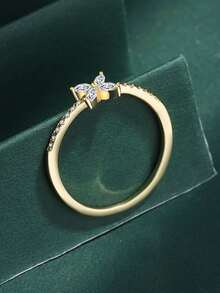 ins風格日本14K鍍金方晶鋯石鑲嵌標籤手指圓環,罕見925 銀 - 黃色 - 查看 4