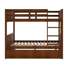 MERAX Full Over Full Bunk Bed With Twin Size Trundle - Walnut - View 3