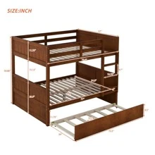 MERAX Full Over Full Bunk Bed With Twin Size Trundle - Walnut - View 2