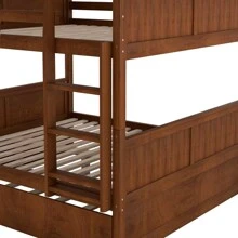 MERAX Full Over Full Bunk Bed With Twin Size Trundle - Walnut - View 9