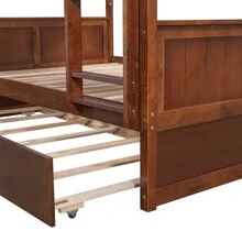 MERAX Full Over Full Bunk Bed With Twin Size Trundle - Walnut - View 11