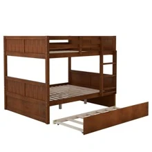 MERAX Full Over Full Bunk Bed With Twin Size Trundle - Walnut - View 5