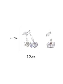 1 Par Aretes Con Diseño Elegante Y Único En Forma De Cereza Con Detalles - Plata antigua - Ver 5