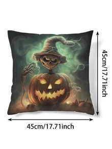 1pc Halloween Pumpkin Printed Digital Printing Pillow Cover - Multicolor - View 2