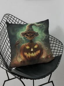 1pc Halloween Pumpkin Printed Digital Printing Pillow Cover - Multicolor - View 4
