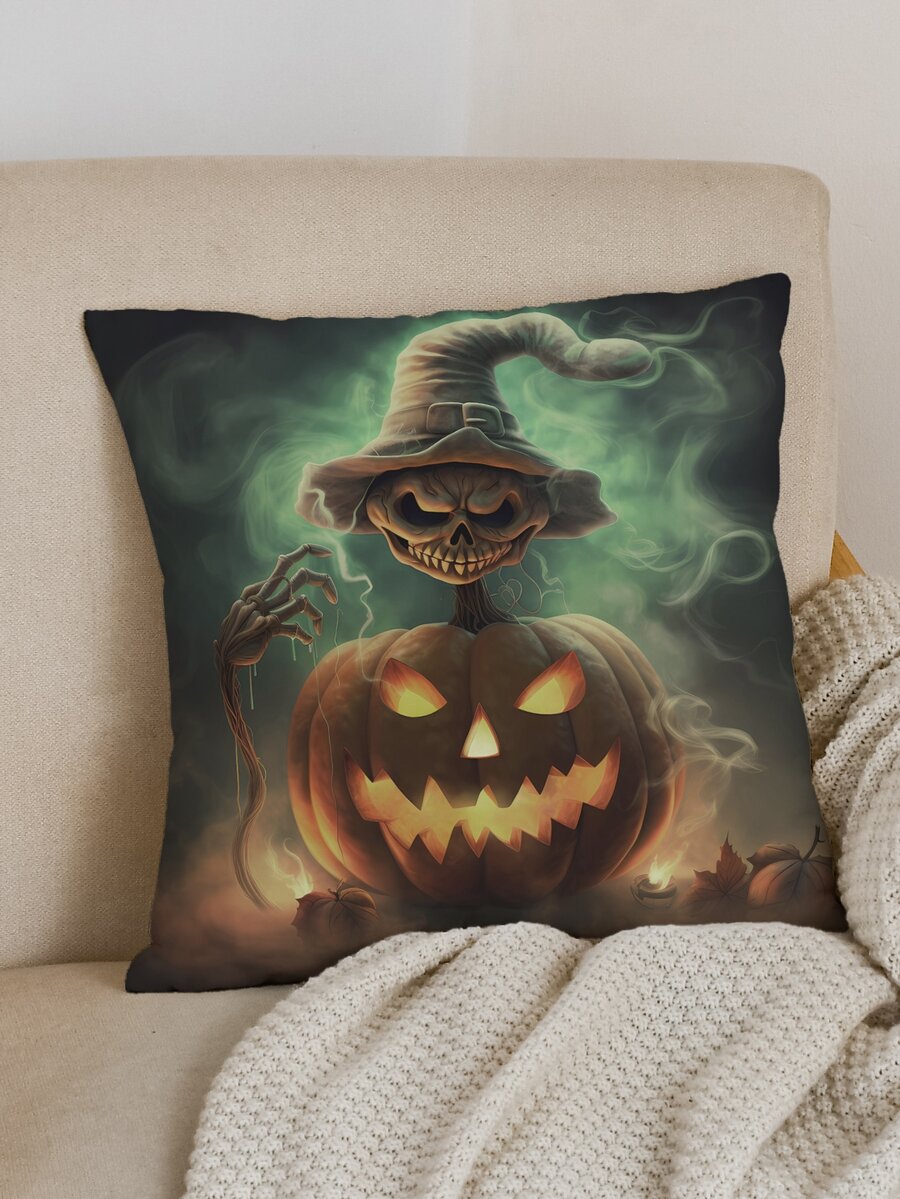 1pc Halloween Pumpkin Printed Digital Printing Pillow Cover - Multicolor - View 1