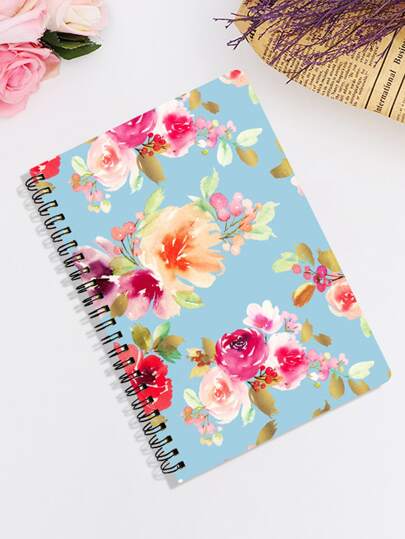 multibey 1pc A5 Colorful Fresh Flower Pattern Notebook, Spiral Binder Hardback Journal For Students