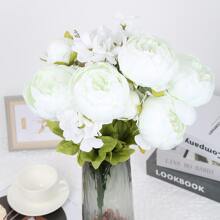1 ramo Peonía Flores artificiales , ideal para casa , boda , comercio , interior Decoración - blanco verde - Ver 4
