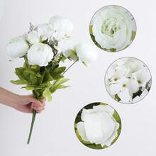 1 ramo Peonía Flores artificiales , ideal para casa , boda , comercio , interior Decoración - blanco verde - Ver 5