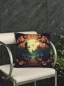 1pc Halloween Pumpkin Digital Print Pillowcase Cover - Multicolor - View 5