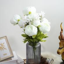 1 ramo Peonía Flores artificiales , ideal para casa , boda , comercio , interior Decoración - blanco verde - Ver 2