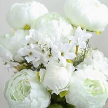 1 ramo Peonía Flores artificiales , ideal para casa , boda , comercio , interior Decoración - blanco verde - Ver 3