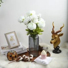 1 ramo Peonía Flores artificiales , ideal para casa , boda , comercio , interior Decoración - blanco verde - Ver 1