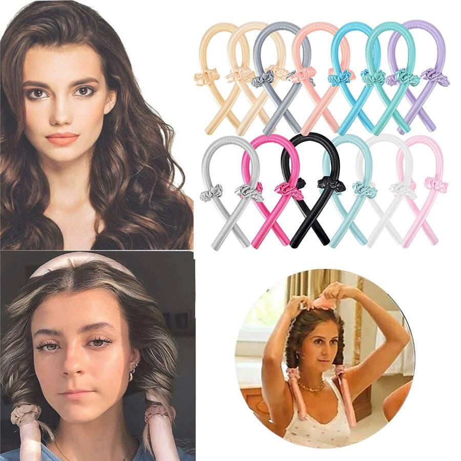 1pc (hair Curling Rod + 2 Hair Ties) Sleeping Pearl Sponge Wave Noheat