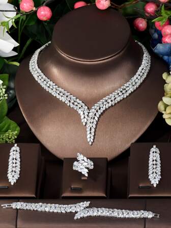 1 Juego de joyas completo de novia con circonita para mujeres, lujo Dubai Nigeria, conjunto de collar de boda con cristal CZ