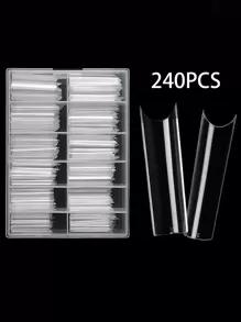 240pcs/Box C Curve Extra Long Clear Pipe False Nails Press On Nails Nail Supplies - Clear - View 2